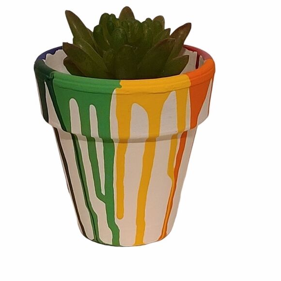 Terracotta Rainbow Drip Flower Pot - Picture 1 of 3